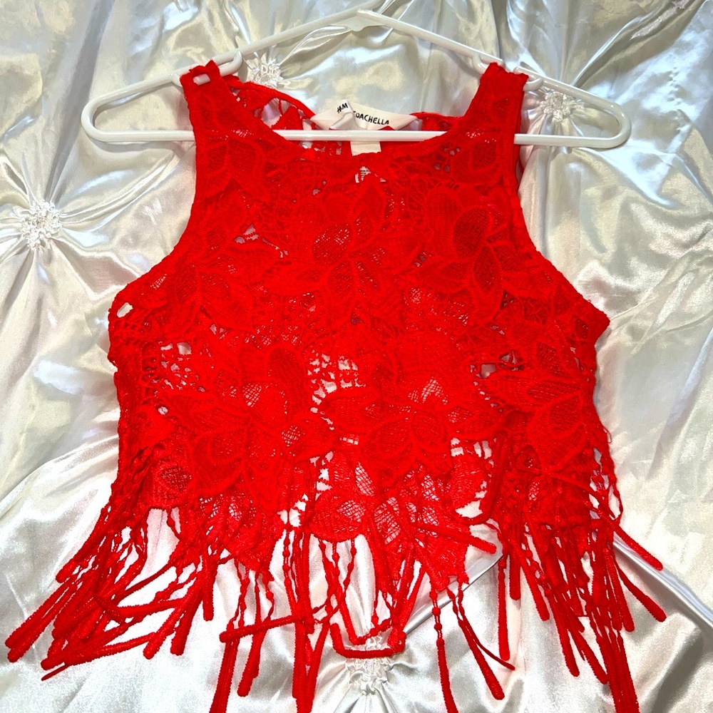 Coral lace H&M Coachella Crop top XS